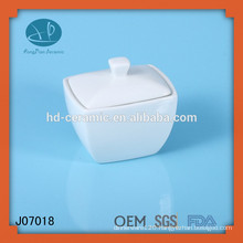white square ceramic canister,wholesale sugar pot with lid,